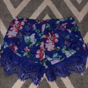 Royal Blue Lace Floral Shorts